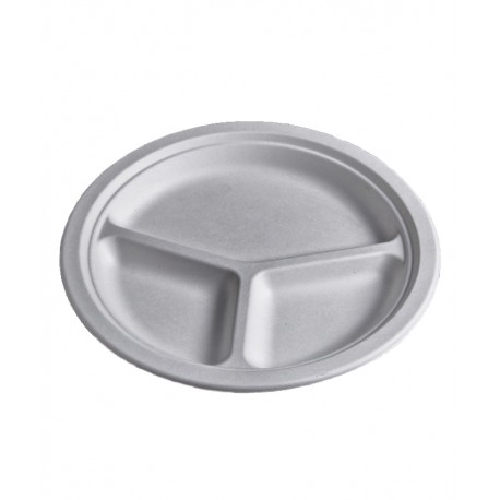 Plat compostable 26 cm 3 comp. pack 50 u